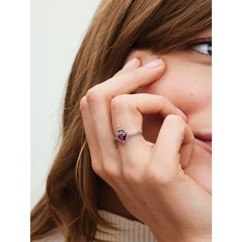 Pandora Disney Villains Evil Queen Ring Sterling‎ Silver Fuchsia Crystal Sz 7